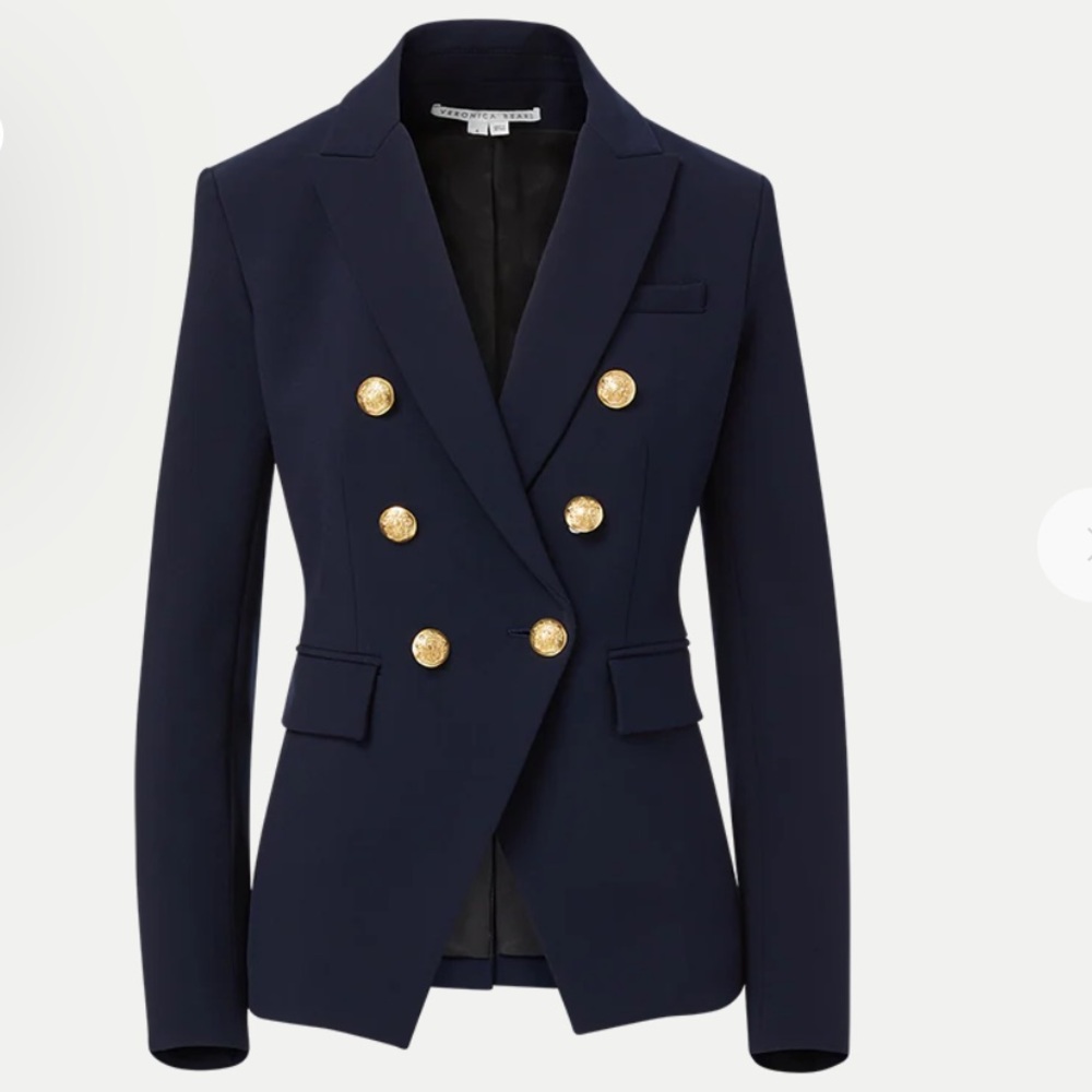 Veronica Beard Miller Dickey Jacket Navy Flap Pocket Double breasted Blazer